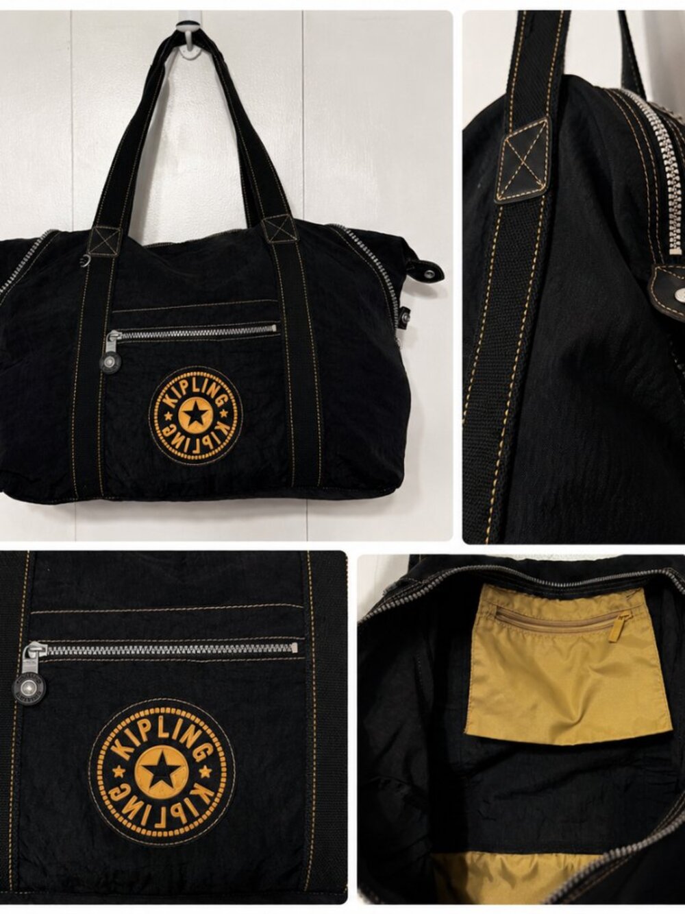 Kipling Black Nylon Duffel Tote Bag Travel Gym Weekender